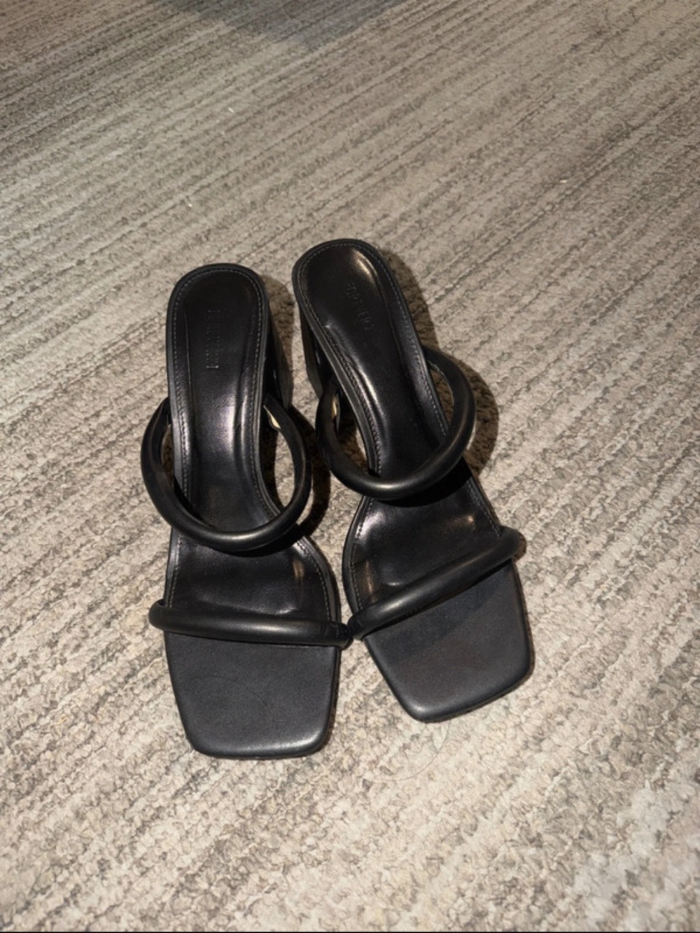 Forever 21 Black Strappy Square-Toe Slide Heels